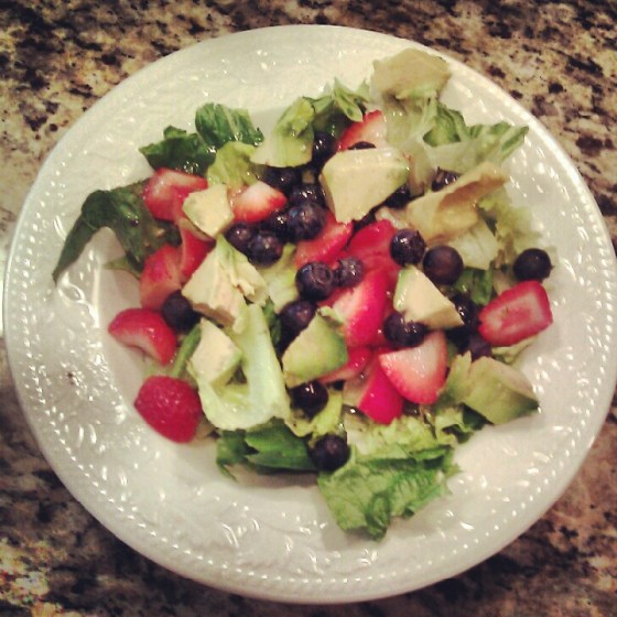 Avocado and Fruit Salad with Homemade Basil Vinaigrette